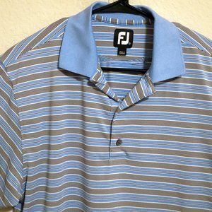 FootJoy Shirt Mens Medium Short Sleeve Golf Polo Blue White Black Stripes